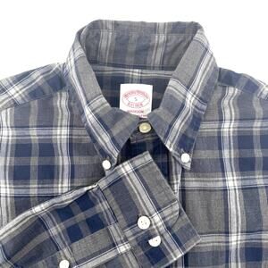 Brooks Brothers Shirt Long Sleeve Plaid Original Polo Blue Button Up-Mens Small